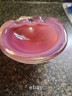 Rare Vintage Art Glass Murano Seguso Pink & Opalescent Italy Ashtray