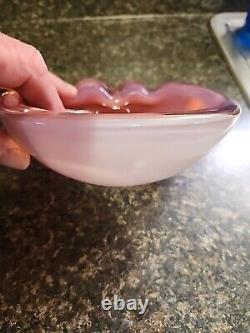Rare Vintage Art Glass Murano Seguso Pink & Opalescent Italy Ashtray