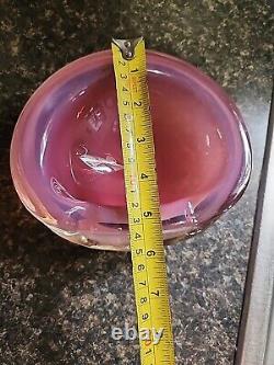 Rare Vintage Art Glass Murano Seguso Pink & Opalescent Italy Ashtray