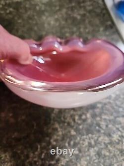 Rare Vintage Art Glass Murano Seguso Pink & Opalescent Italy Ashtray