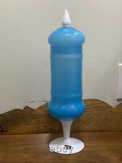 Rare Vintage Empoli Cased Opaline Glass Apothecary Jar. 16 with lid. Blue