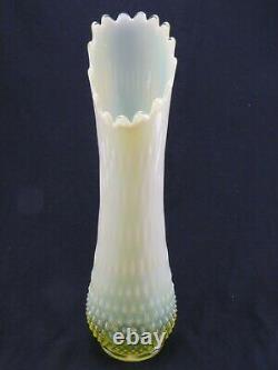 Rare Vintage Fenton Topaz Opalescent 16 Tall Hobnail Swung Vase Vaseline Glass