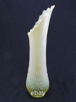 Rare Vintage Fenton Topaz Opalescent 16 Tall Hobnail Swung Vase Vaseline Glass