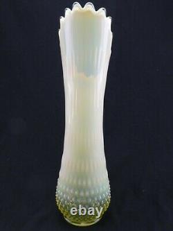 Rare Vintage Fenton Topaz Opalescent 16 Tall Hobnail Swung Vase Vaseline Glass