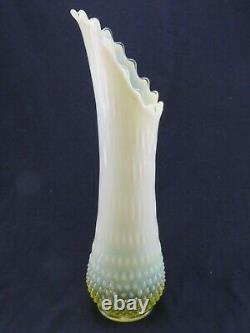 Rare Vintage Fenton Topaz Opalescent 16 Tall Hobnail Swung Vase Vaseline Glass