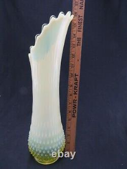 Rare Vintage Fenton Topaz Opalescent 16 Tall Hobnail Swung Vase Vaseline Glass