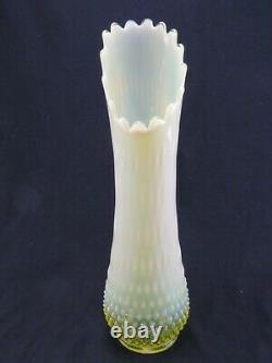 Rare Vintage Fenton Topaz Opalescent 16 Tall Hobnail Swung Vase Vaseline Glass