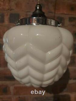 Rare Vintage Rasberry Art Deco Opaline White Glass Ceiling Pendant Light Shade