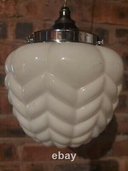 Rare Vintage Rasberry Art Deco Opaline White Glass Ceiling Pendant Light Shade