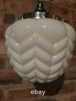 Rare Vintage Rasberry Art Deco Opaline White Glass Ceiling Pendant Light Shade