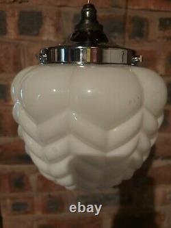 Rare Vintage Rasberry Art Deco Opaline White Glass Ceiling Pendant Light Shade