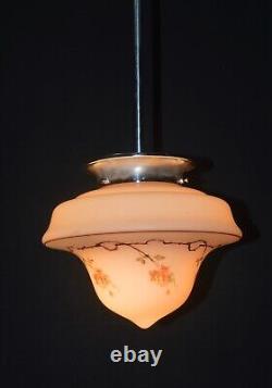 Rare Vintage art deco hand-painted Opaline glass ceiling pendant light C-1940s