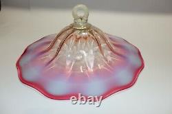 Rare Vtg Lg Cranberry Opalescent Vaseline RUBINA VERDE Art Glass Lamp SMOKE BELL
