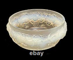 Rene Lalique France Opalescent Glass Bowl in Primeveres, Applied Florals. Signed