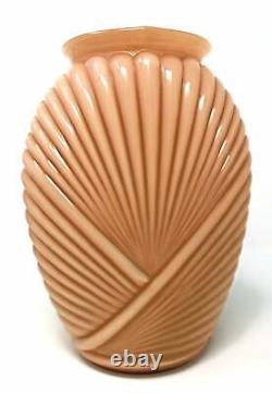 Ribbed Art Deco Vase in Cased Pink Opaline Glass, 1930s