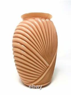 Ribbed Art Deco Vase in Cased Pink Opaline Glass, 1930s