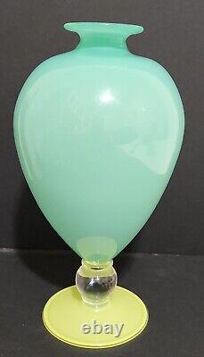 Robin Mix Veronese Opaline and Chartreuse Art Glass Vase Signed 10 Tall