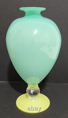 Robin Mix Veronese Opaline and Chartreuse Art Glass Vase Signed 10 Tall