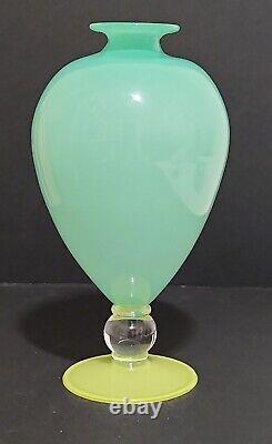 Robin Mix Veronese Opaline and Chartreuse Art Glass Vase Signed 10 Tall