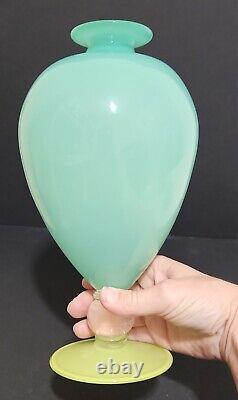 Robin Mix Veronese Opaline and Chartreuse Art Glass Vase Signed 10 Tall