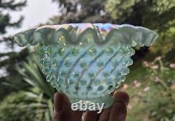 Ruffled Opalescent Iridescent Striated Swirl Hobnail Art Glass Bowl by Fenton