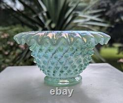 Ruffled Opalescent Iridescent Striated Swirl Hobnail Art Glass Bowl by Fenton