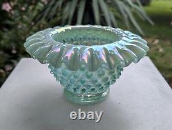 Ruffled Opalescent Iridescent Striated Swirl Hobnail Art Glass Bowl by Fenton