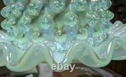 Ruffled Opalescent Iridescent Striated Swirl Hobnail Art Glass Bowl by Fenton