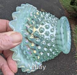 Ruffled Opalescent Iridescent Striated Swirl Hobnail Art Glass Bowl by Fenton