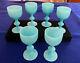 S21 Vintage Portieux Vallerysthal French Opaline Blue Cordials 3 1/4, Set 6
