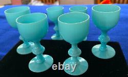 S21 Vintage Portieux Vallerysthal French Opaline Blue Cordials 3 1/4, Set 6