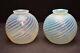 Set Of 2 Vintage White Opalescent Art Glass Swirl Twist Lamp Shades Round Globes