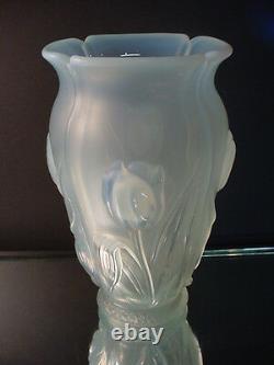 Scarce Barolac Czech Glass Sculptured Satin Opalescent Tulip Vase Josef Inwald