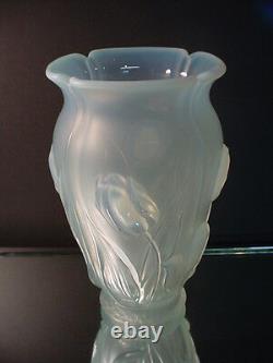 Scarce Barolac Czech Glass Sculptured Satin Opalescent Tulip Vase Josef Inwald