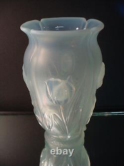 Scarce Barolac Czech Glass Sculptured Satin Opalescent Tulip Vase Josef Inwald