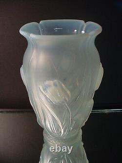 Scarce Barolac Czech Glass Sculptured Satin Opalescent Tulip Vase Josef Inwald