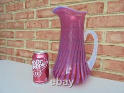 Scarce Fenton Cranberry Opalescent Art Glass Swirl Lg Tankard Pitcher 11 1/2