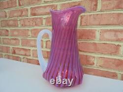 Scarce Fenton Cranberry Opalescent Art Glass Swirl Lg Tankard Pitcher 11 1/2