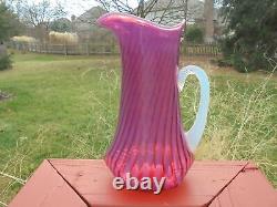 Scarce Fenton Cranberry Opalescent Art Glass Swirl Lg Tankard Pitcher 11 1/2
