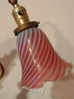 Scarce Fenton Cranberry Opalescent Swirl Double Student Lamp
