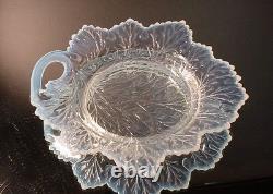 Scarce Fenton Set/ 8 Moonstone Opalescent Footed Leaf Dessert Plates Grape Leaf