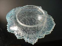 Scarce Fenton Set/ 8 Moonstone Opalescent Footed Leaf Dessert Plates Grape Leaf