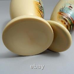 Set 3 Antique Opaline Glass Vases 1 AF 13 / 33cm Watermill Enamel Scene