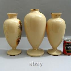 Set 3 Antique Opaline Glass Vases 1 AF 13 / 33cm Watermill Enamel Scene
