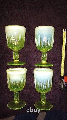 Set Of 4 Vintage Fenton Yellow Topaz Opalescent Cactus Pattern Tumblers