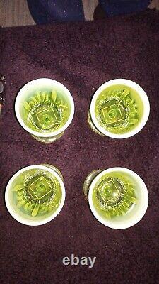 Set Of 4 Vintage Fenton Yellow Topaz Opalescent Cactus Pattern Tumblers