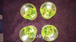 Set Of 4 Vintage Fenton Yellow Topaz Opalescent Cactus Pattern Tumblers