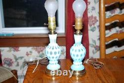 Set of 2 Rare Fenton Opalescent Coin Dot Boudoir Lamps