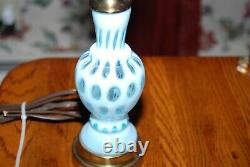 Set of 2 Rare Fenton Opalescent Coin Dot Boudoir Lamps