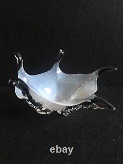 Signed & Dated New Zealand Cased Glass Octopus Bowl Opalescent Black & White